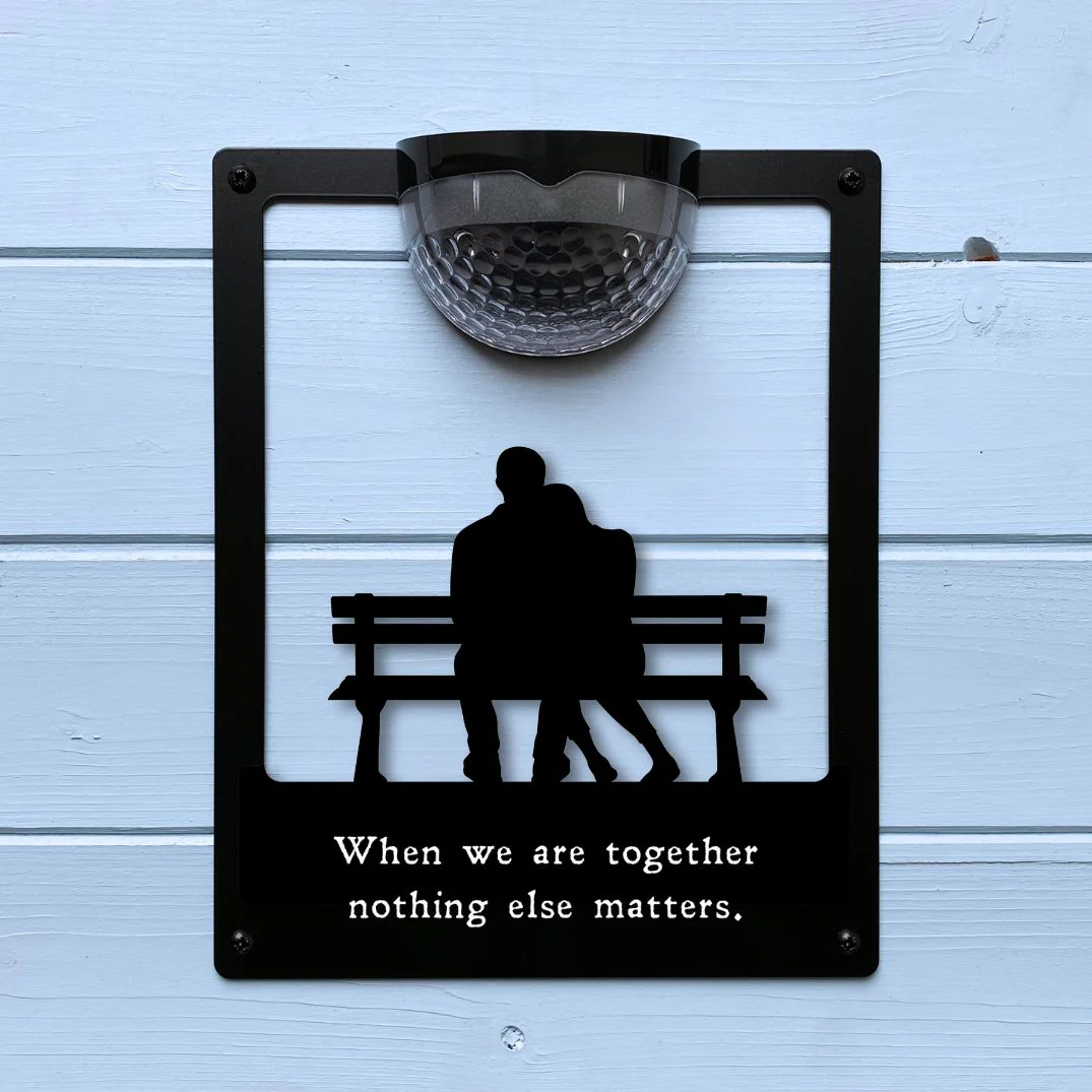 'When we are together nothing else matters' Couple on Bench Solar Light Wall Plaque - Image 2