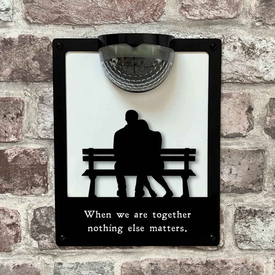 'When we are together nothing else matters' Couple on Bench Solar Light Wall Plaque - Image 3