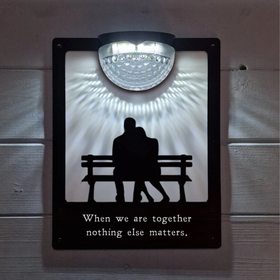 'When we are together nothing else matters' Couple on Bench Solar Light Wall Plaque - Image 4