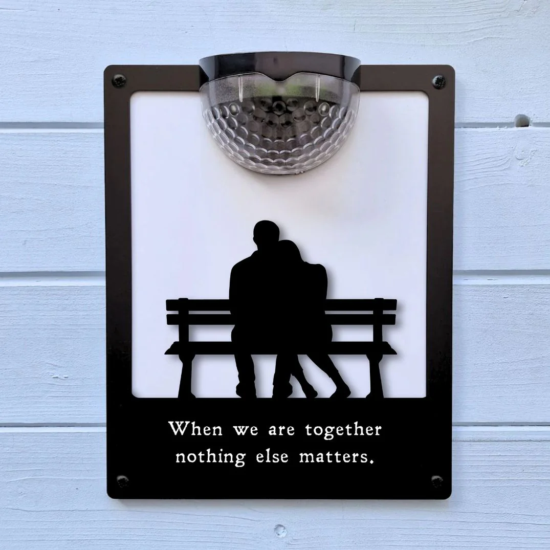 'When we are together nothing else matters' Couple on Bench Solar Light Wall Plaque - Image 6