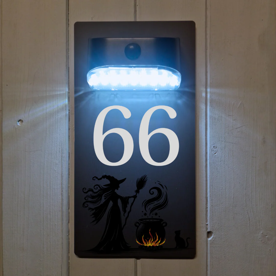 Witch Motion Sensor Solar House Number Sign - Image 2