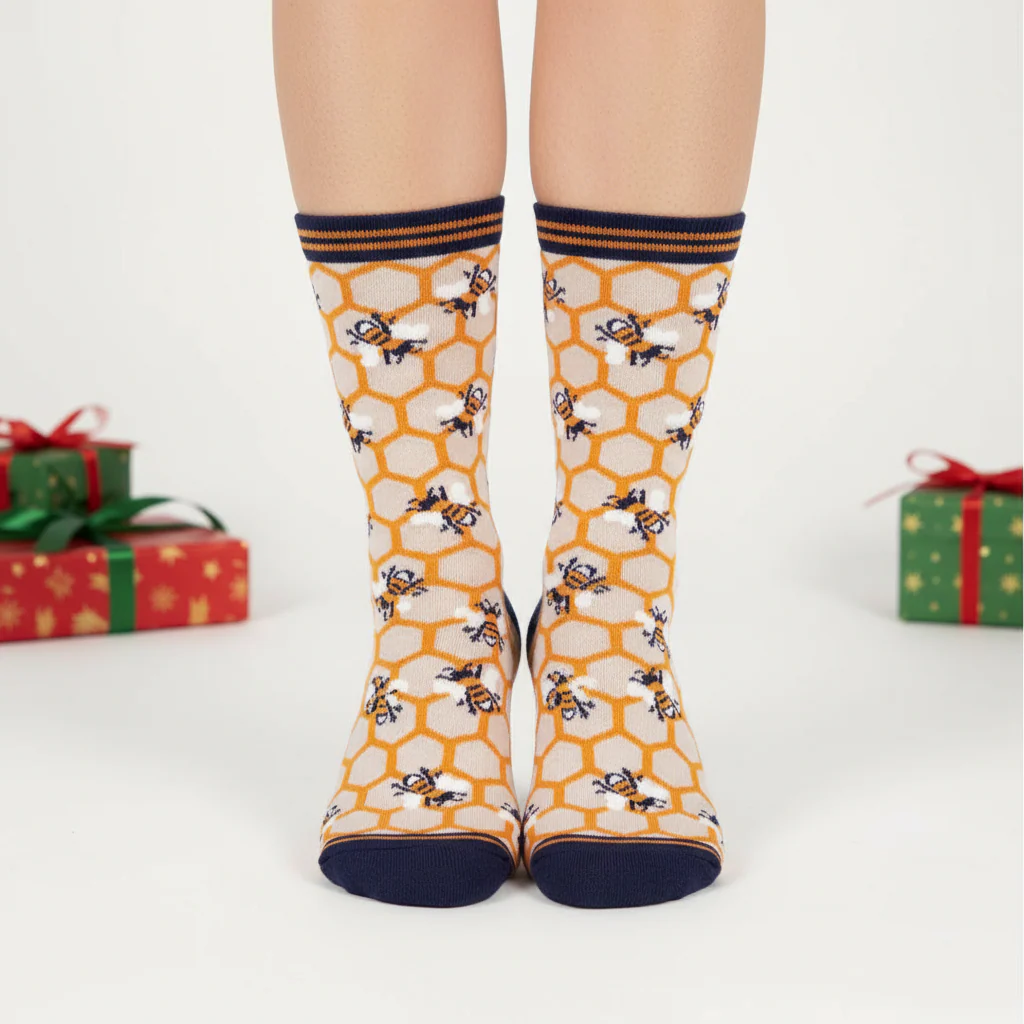 Women's Honeycomb and Bee Bamboo Socks - Image 2