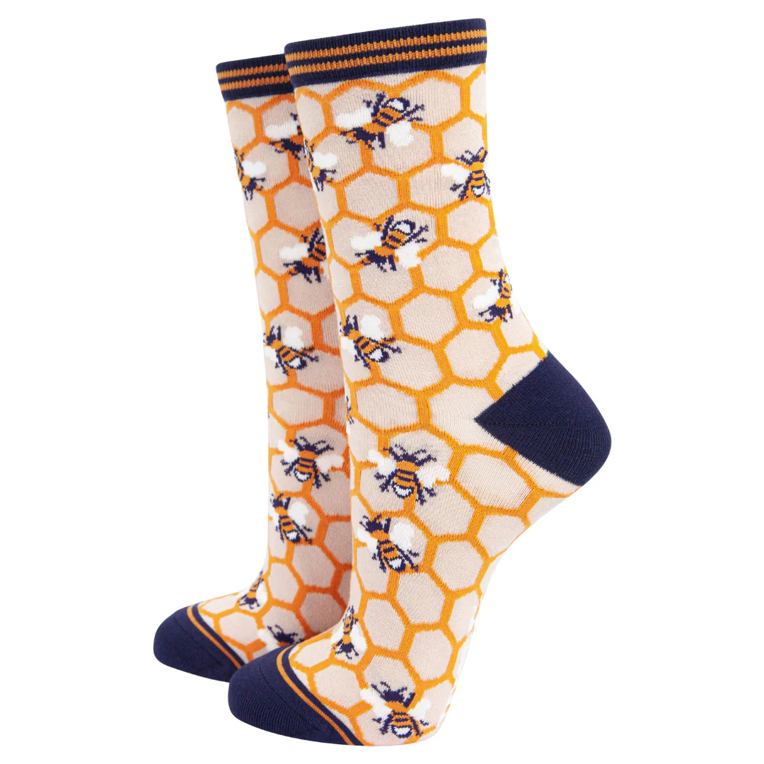 Women's Honeycomb and Bee Bamboo Socks - Image 6