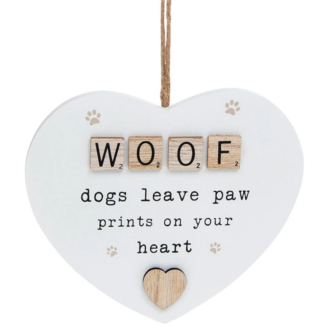 'Woof' Scrabble Hanging Heart Sentiment Sign